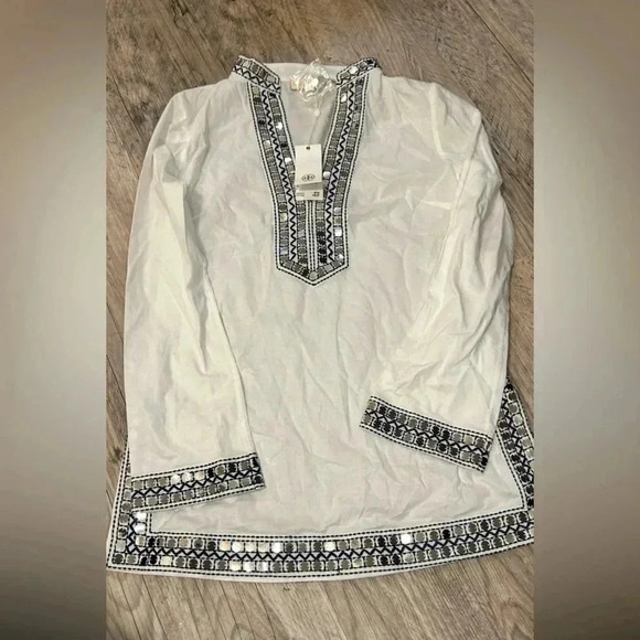 Tory Burch Tunic White  Embroidery Silver Mirror Bling Beachy NWT - Picture 10 of 14